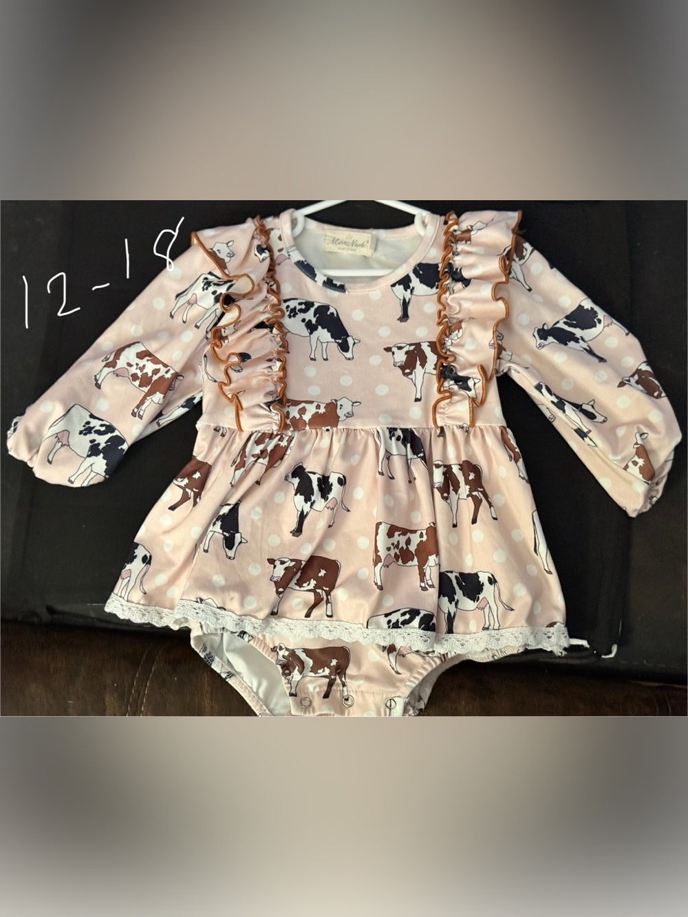 Girls Pink Cow Print Ruffle One-Piece Bodysuit
